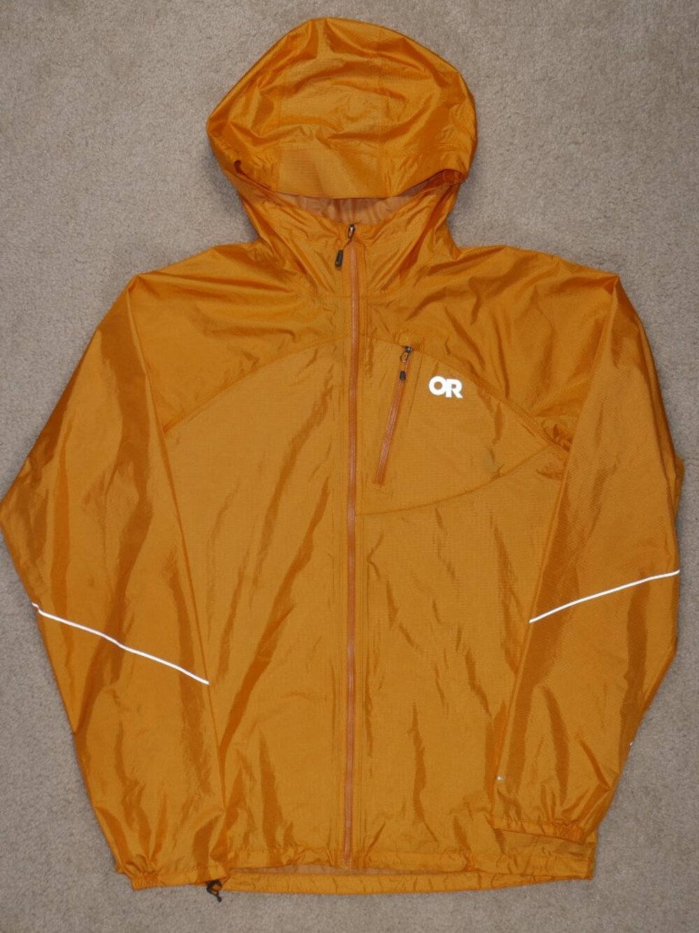 NWOT Outdoor Research Mens M Orange Helium rain jacket